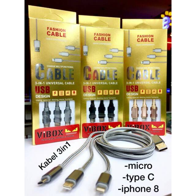 KABEL DATA VIBOX 3 IN 1 ORIGINAL MICRO TYPE C IP