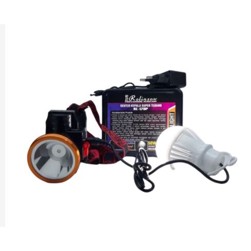 Senter Kepala Berkemah LED Super Terang 50 Watt Cahaya Putih  dan  Kuning RL-178P 178K free(gratis) Bohlam 5watt