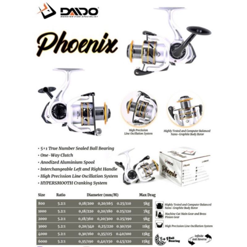 (COD) Reel Daido Phoenix One Way 6BallBearing 1000 2000 3000 4000 6000