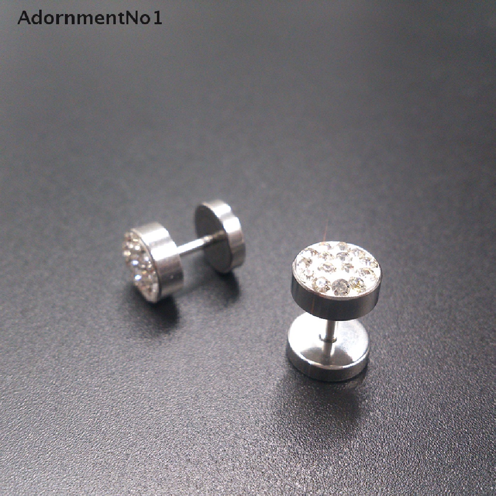 (AdornmentNo1) 1 Pasang Anting Tusuk Barbel Gaya Punk Bahan Stainless Steel Warna Hitam / Silver Untuk Pria