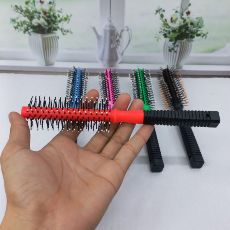 Sisir Blow Brush Gulung Bintik Gagang Hitam Sisir Wanita Blow