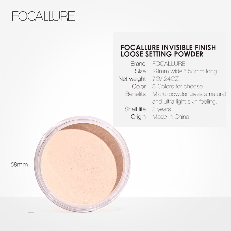 ✅COD FOCALLURE Super Fine Loose Powder - 3 Colours Bedak Tabur