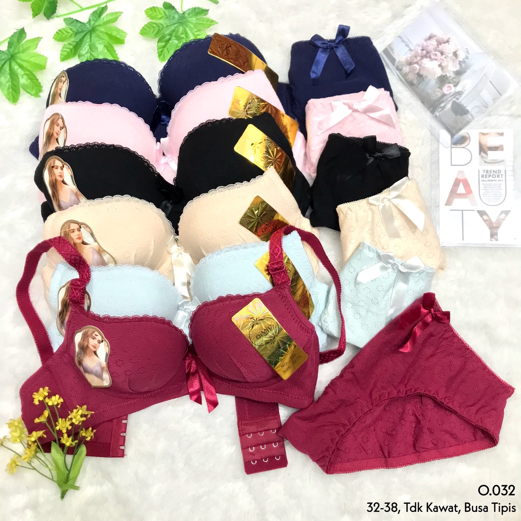 RVC75 - OIMIO Bra Set Busa Tipis 32-38 Tanpa Kawat Kait 3 BH Setelan Katun Polos Underwear Dewasa Mu