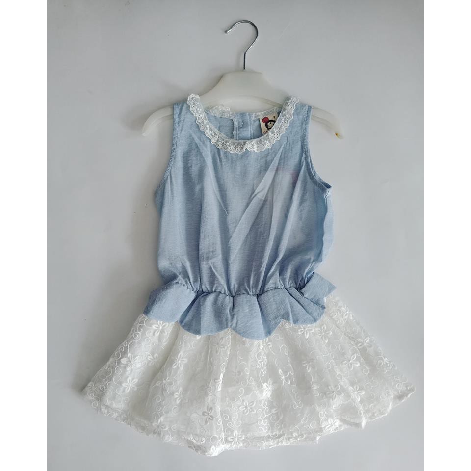 DRESS ANAK CEWEK/STRIPPE BABY BLUE LACE