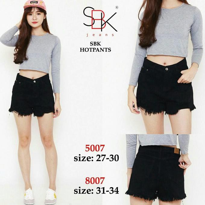 EDISI TERBARU SIZE 31-34 SBK 8007 HOTPANTS | CELANA PENDEK WANITA | HOTPANTS JEANS - HITAM, 31 FREE