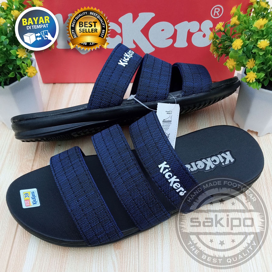 PROMO 8.8 SHOPEE MALL GREAT SALE MURAH LEBAY !! SANDAL PRIA DEWASA KICKERS SLOP BISBAN LURUS BIRU / SANDAL RINGAN TERBARU / SAKIPO