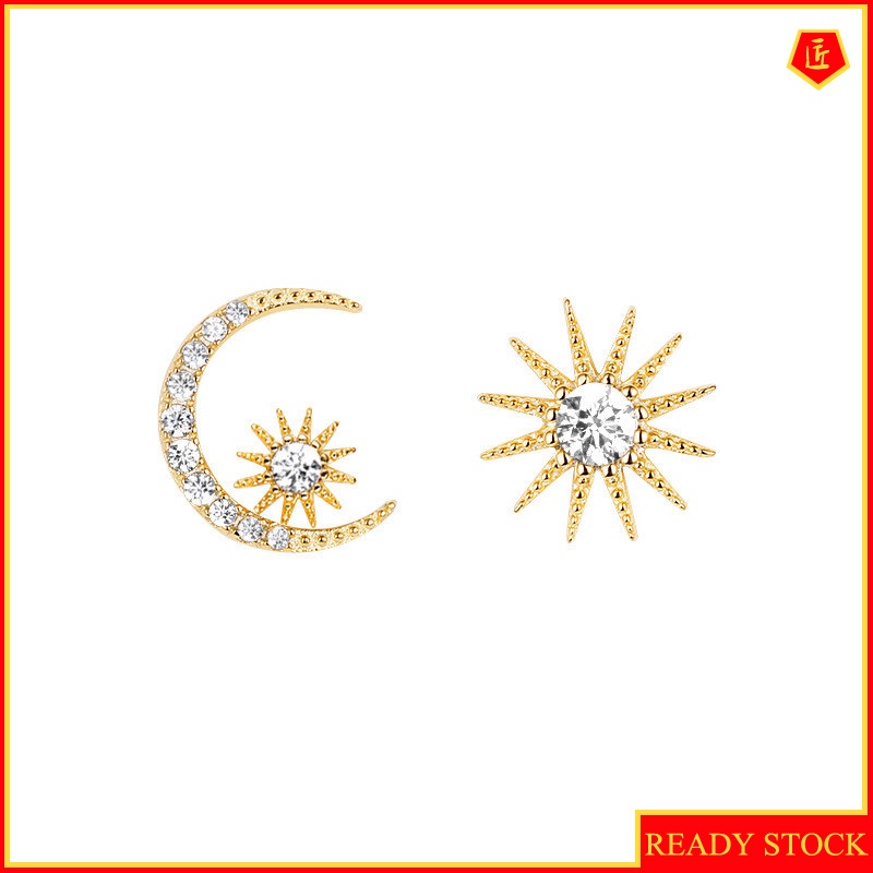 [Ready Stock]New Star and Moon Asymmetric Stud Earring Women's Temperament