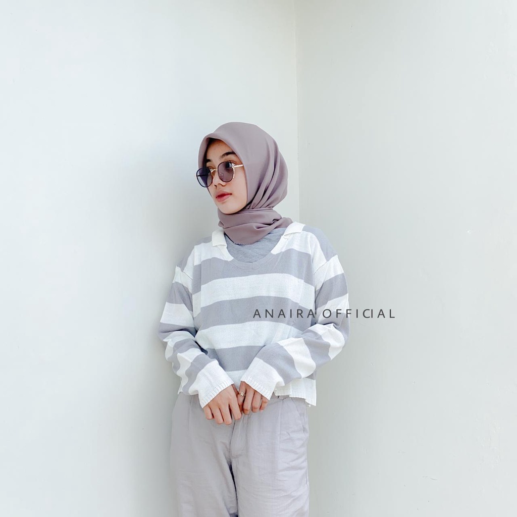 LICIA KNIT RAJUT CROP TOP BAJU ATASAN WANITA CROP RAJUT WANITA RAJUT STIPE