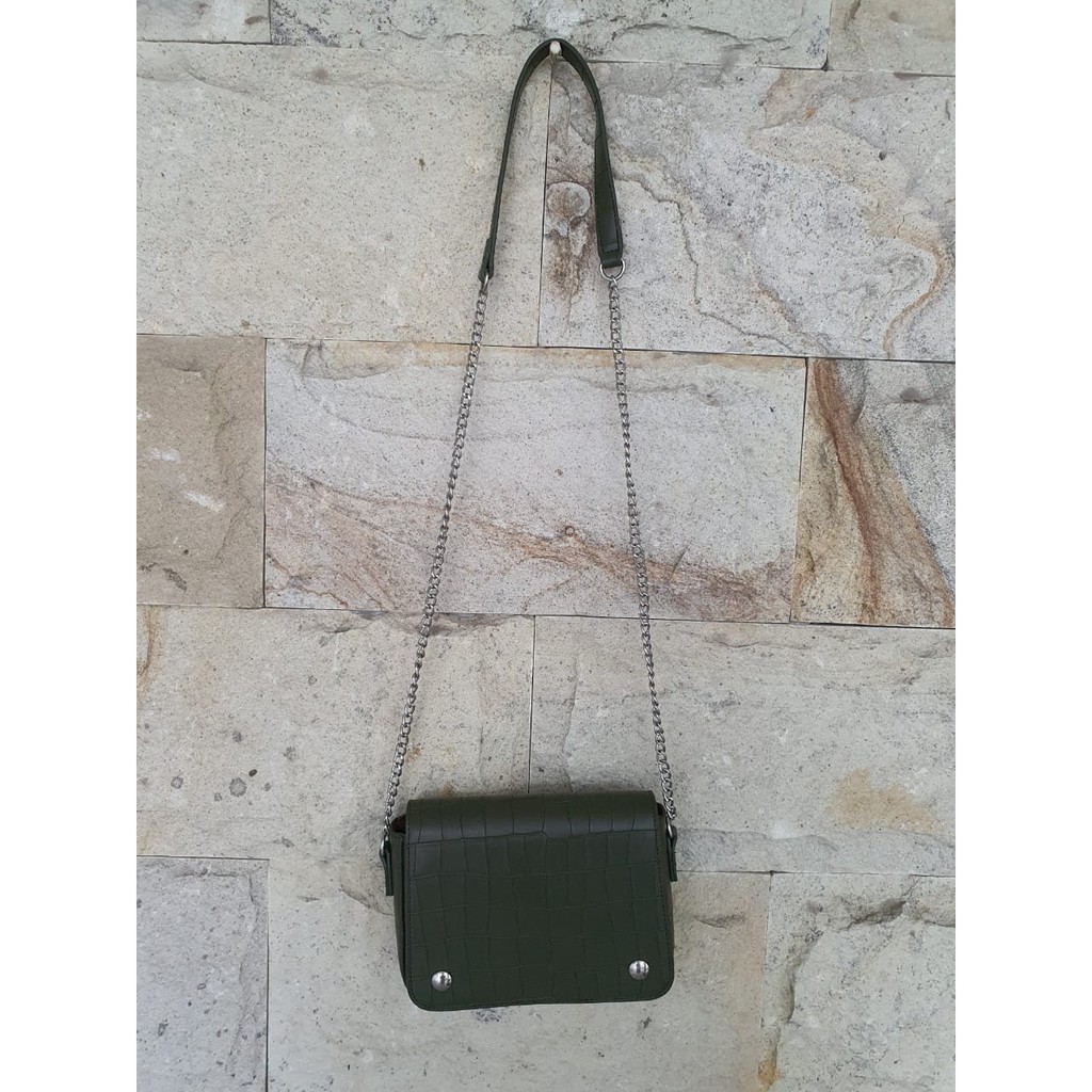 TAS SLEMPANG WANITA HIJAU MERK MINISO/TAS PESTA KECIL SECOND/TAS WANITA CROCO HIJAU MINISO MURAH