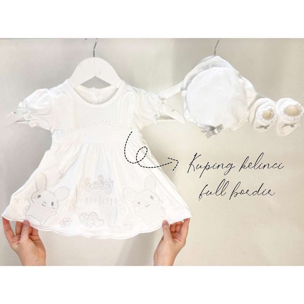 GAMIS MEWAH AQIQAH /PURE WHITE Baju setelan dress muslim lebaran bandana sepatu lucu cantik anak bayi cewek perempuan