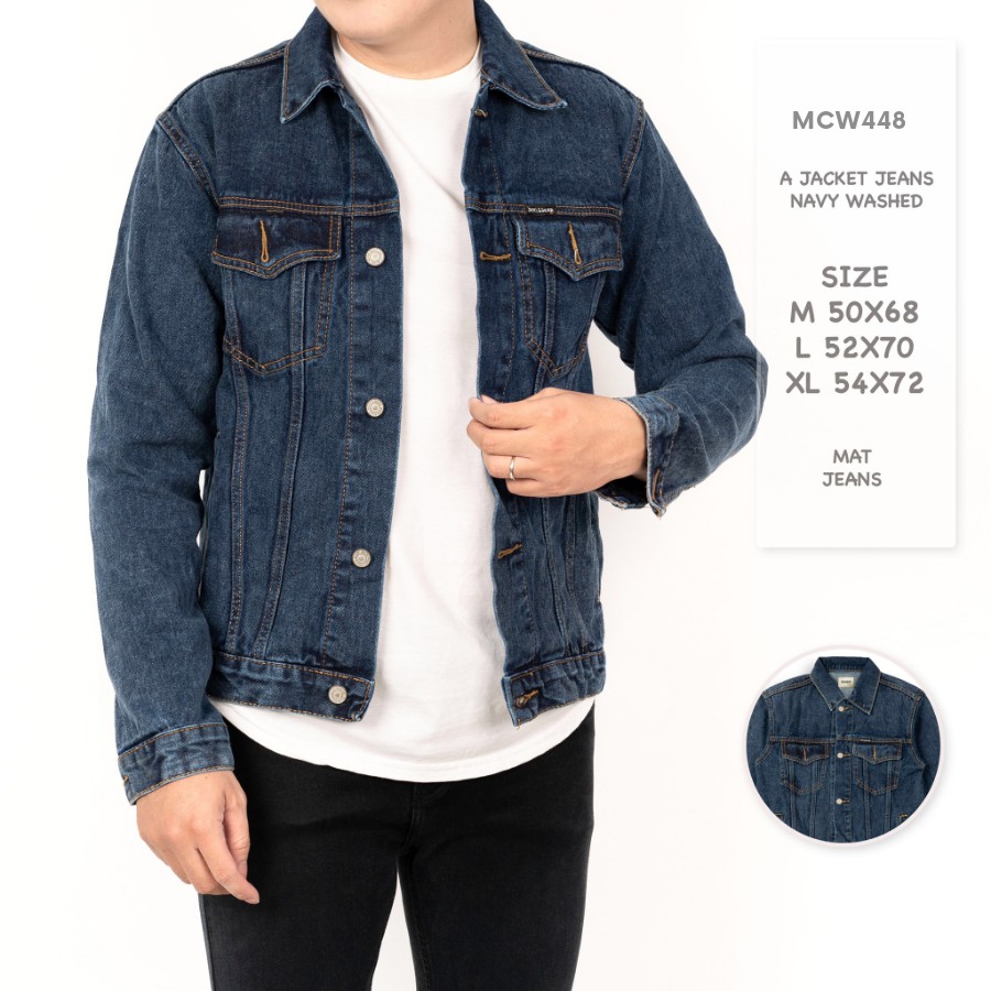 MCW448 A PREMIUM JACKET JEANS NAVY WASHED M-XL / JAKET JEANS BIRU TUA PRIA & WANITA / JACKET JEANS N