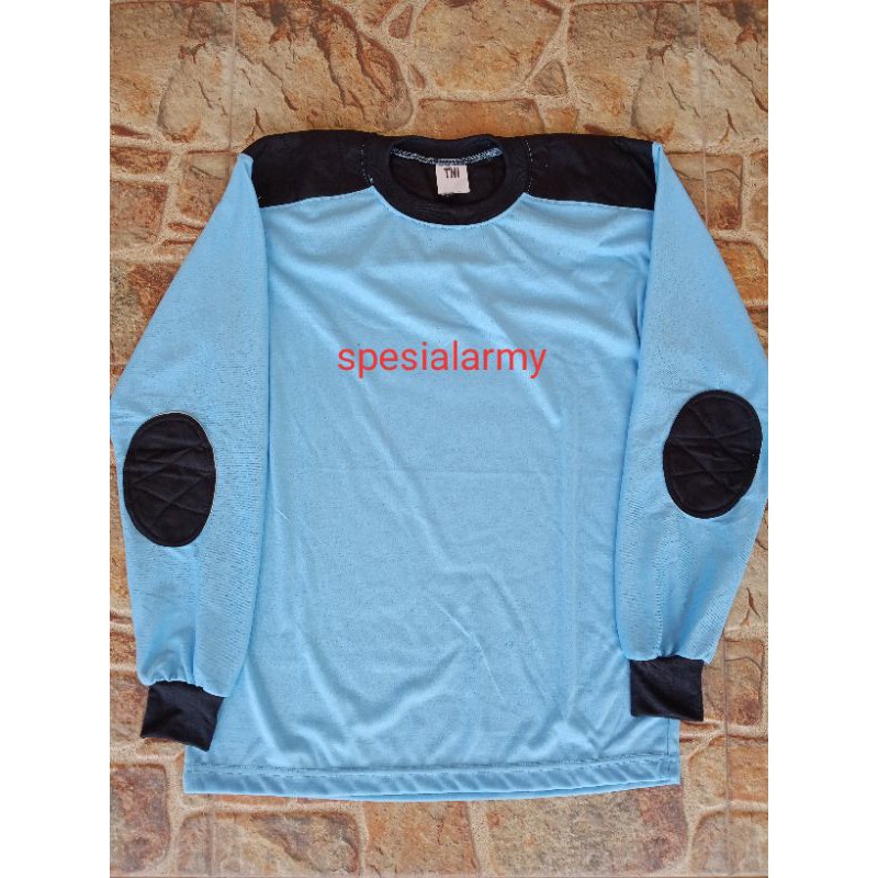 KAOS BIRU LAUT LENGAN PANJANG KOMBINASI HITAM