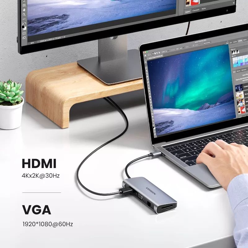 UGREEN USB Hub Type C Rj45 10 in 1 HDMI ,VGA ,SD Card UGREEN 80133