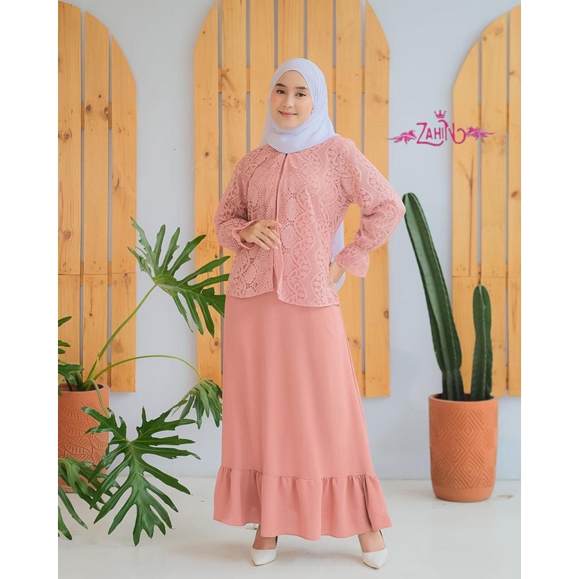 DRESS SET BLEZER BRUKAT CHAVA DAN GAMIS FANIA ORI BY ZAHIN polos brukat renda mutiara MUTE OOTD FASHION CASUAL MODIS