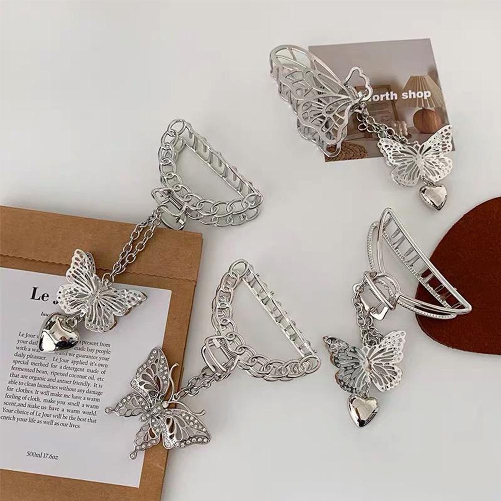 Agustina Kupu-Kupu Rambut Cakar Fashion Perhiasan Gadis Panjang Rumbai Rantai Cinta Hati Penant Persegi Panjang Kepiting Klip