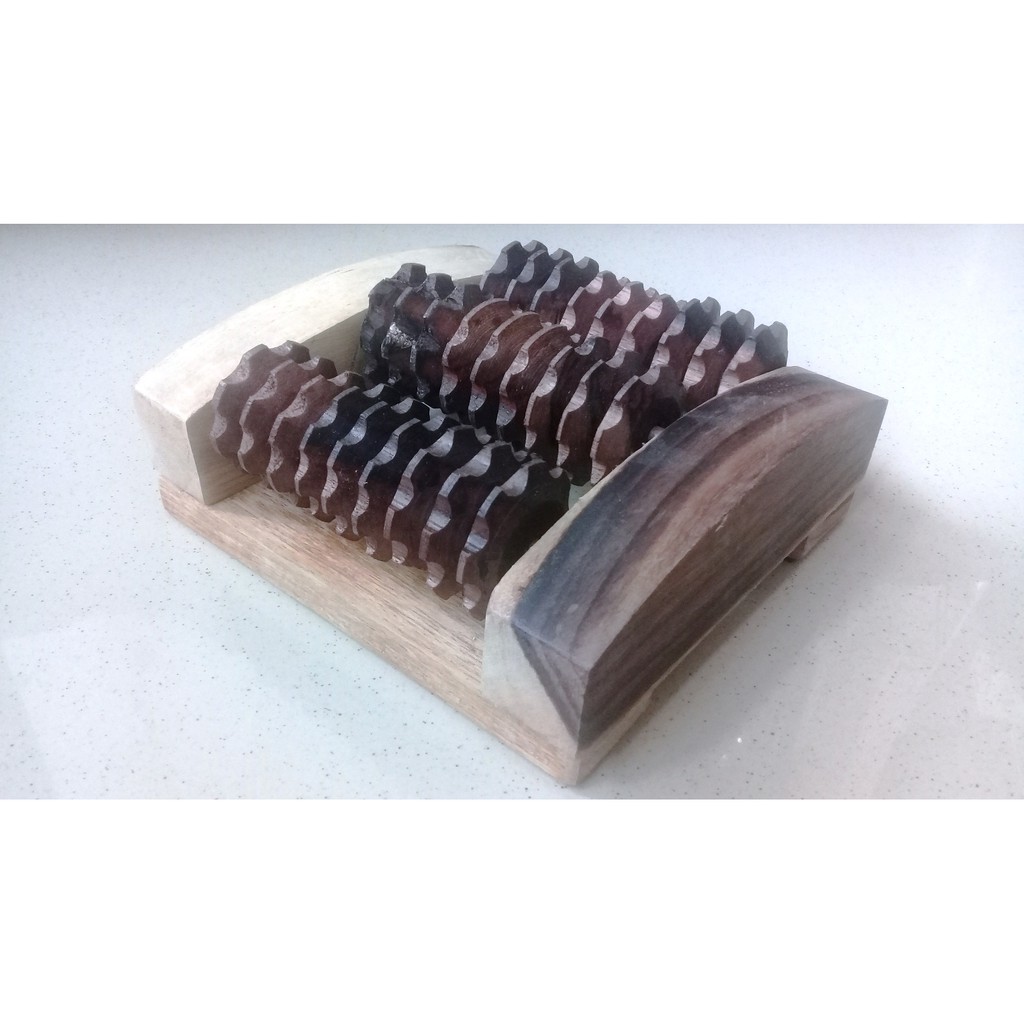 Alat Pijat Refleksi Kaki 3 Roll Gerigi Kayu Klasik