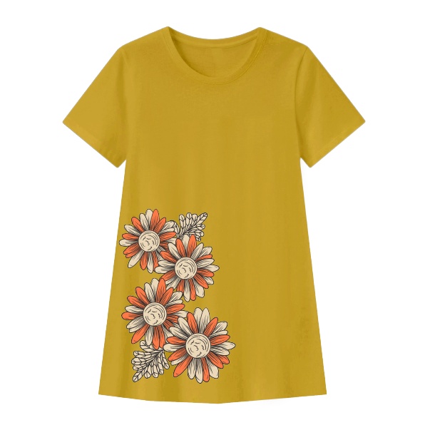 Dress Kaos Flower Sunday Vibes Untuk Anak Usia 4 Sampai 8 Tahun Bahan Katun Combed 30s