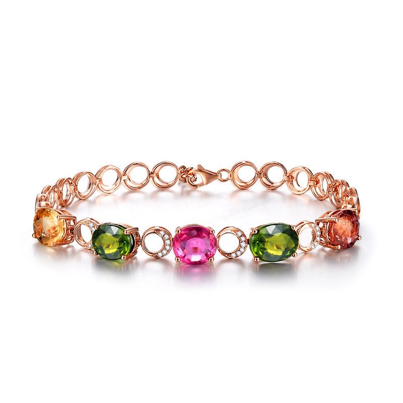 Gelang Zircon Warna-Warni Bahan Stainless Steel Lapis Emas Untuk Wanita