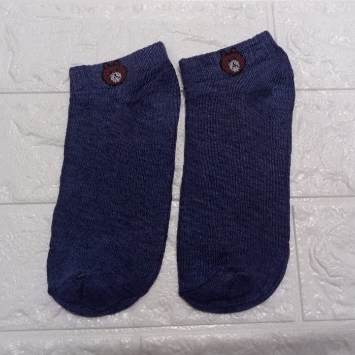 INDOMINI Kaos Kaki Ankle Beruang Kaos Kaki Pendek Semata Kaki Motif Brown Line Unisex R109-BERUANG BIRU TUA