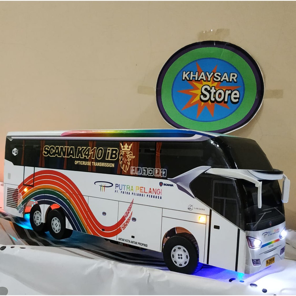 miniatur Bus bis /mainan bus bis Putra Pelangi Double Decker lampu