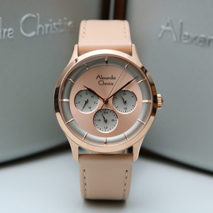 JamTangan Wanita Alexandre Christie AC 2868 Rosegold Peach Original