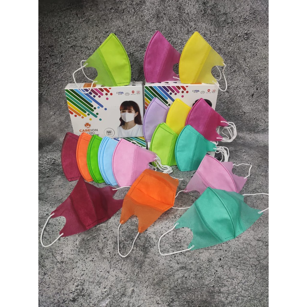 PER BOX 50PC - MASKER DUCKBILL CAREION RAINBOW 3PLY WARNA PELANGI