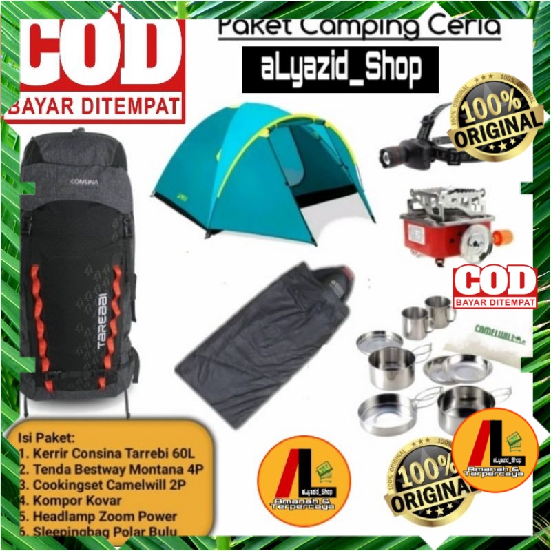 Paket Mendaki Peralatan Gunung Camping Lengkap Carrier Tarebbi Tenda 2 Orang dan 4 Person sleeping B