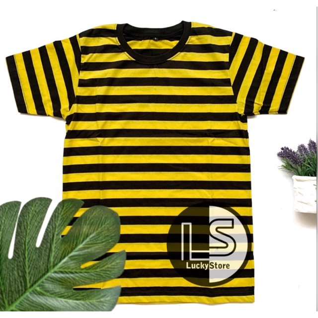  Kaos  Stripe Kuning  Hitam  BIG Shopee Indonesia