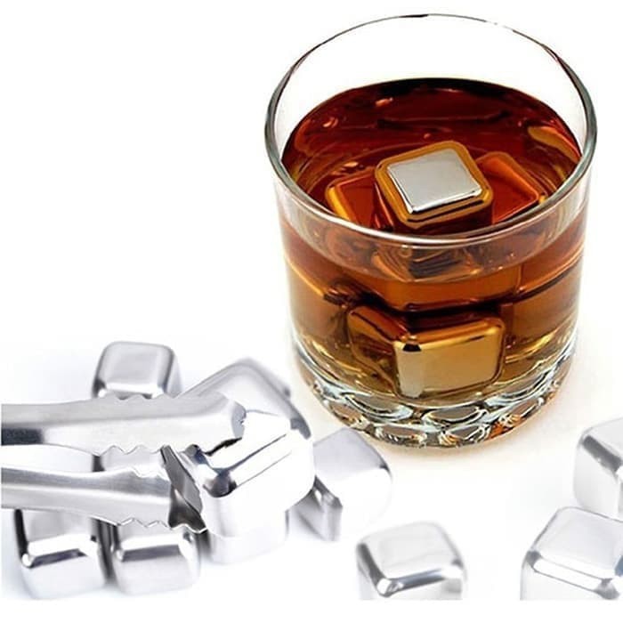 Es Batu Stainless for Wine Vodka Beer / Reusable 4 pcs Ice Cube Stainless Steel + Sendok Capitan