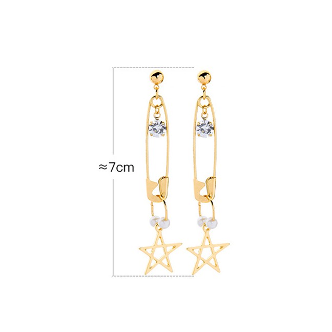 LRC Anting Tusuk Fashion Gold Pin Geometric Cutout Diamond Stud Earrings D22785