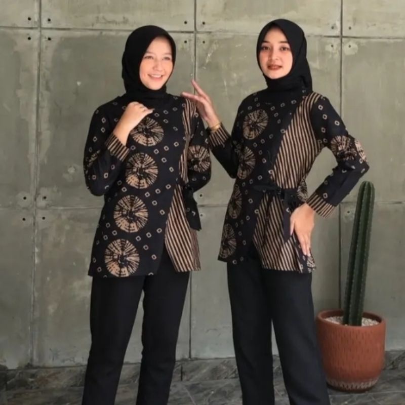 tey-17 Batik wanita ASJ SA HRB026 Kenongo Kemeja Tosca Pendek