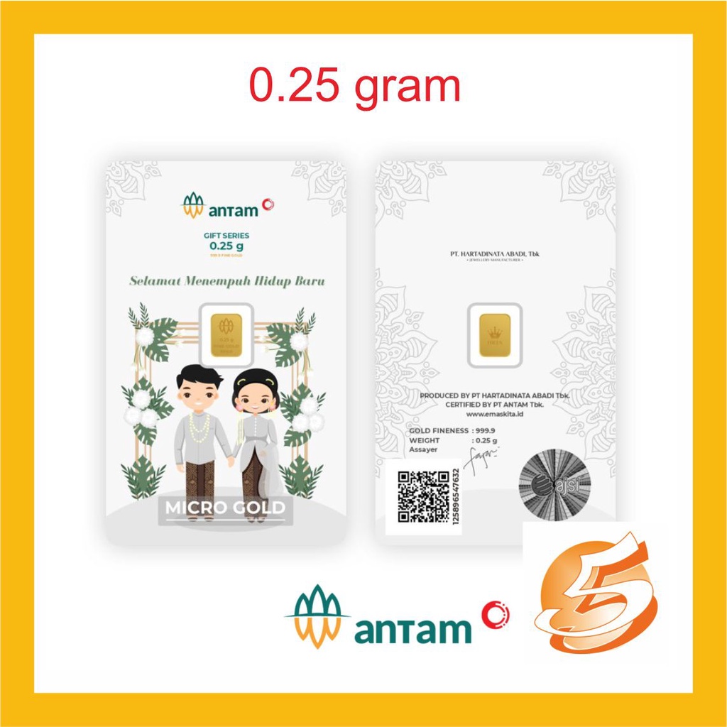 Emas Logam Mulia ANTAM HARTADINATA ABADI 0,25 0.25 Gram kecil micro Edisi Hidup Baru Happy Wedding S