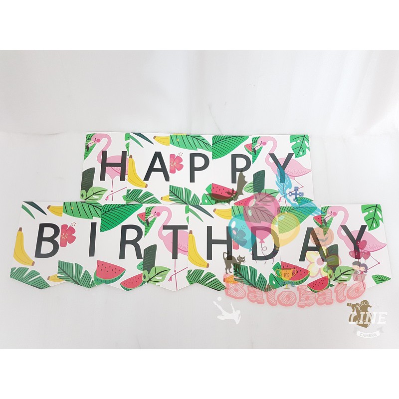 Banner / Bunting Flag Happy Birthday Motif FLamingo Jungle