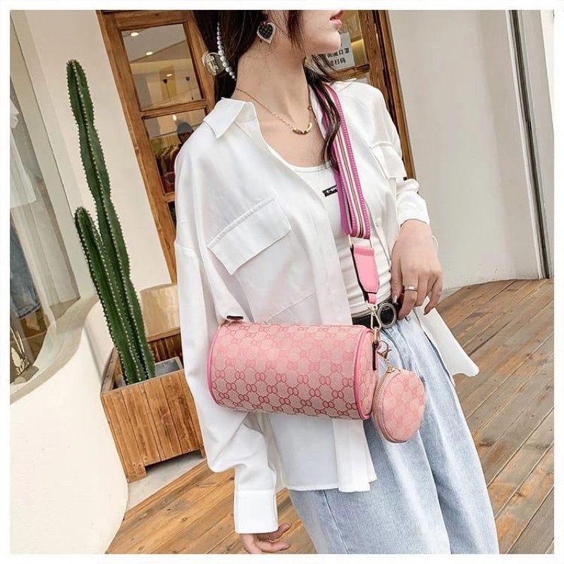 tas tabung fashion import pink