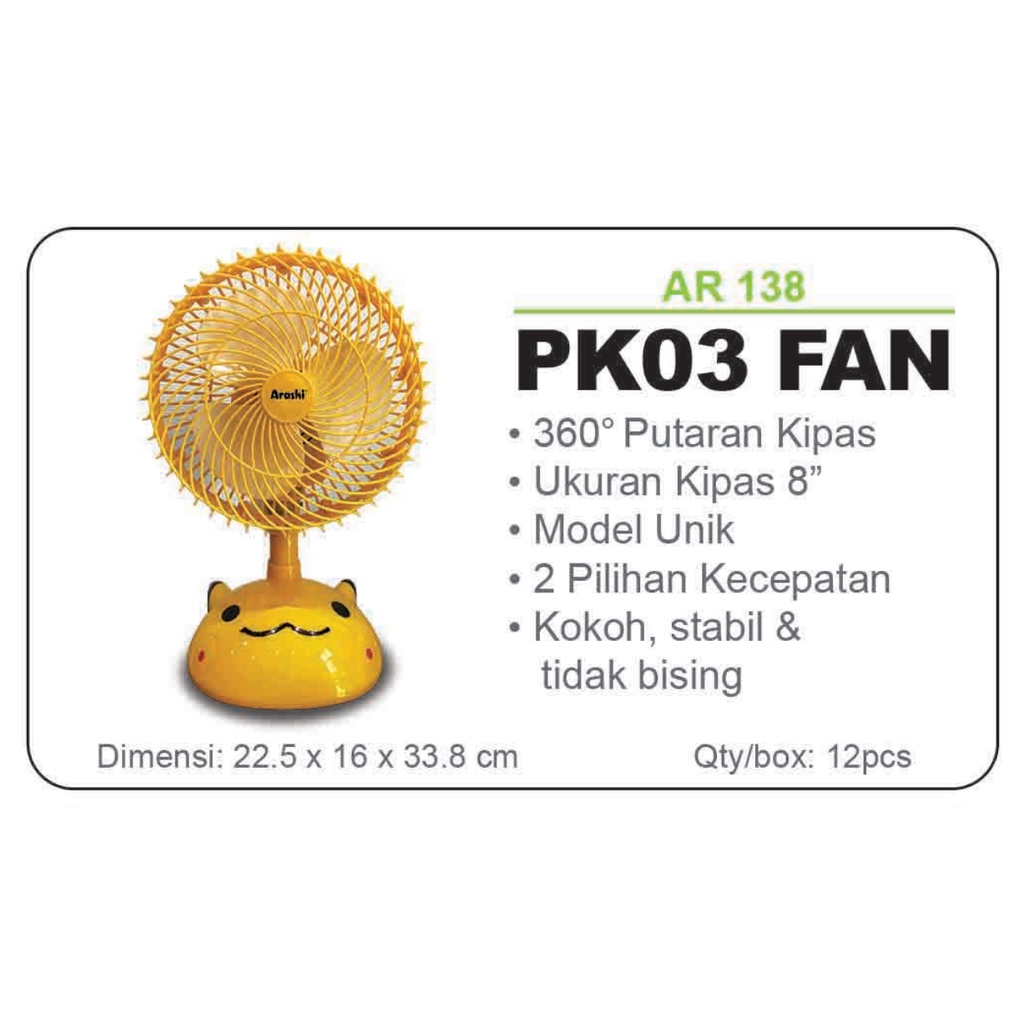 Desk Fan Arashi Karakter Pikachu PK03 Kipas Angin Meja Character 8 Inch Pikachu Arashi 8&quot; PK-03 Pokemon