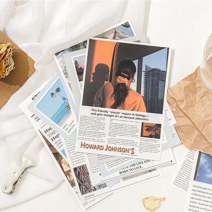 50 lembar Kertas Motif Newspaper Aesthetic Dessert Koran Vintage Paper Colorfull Scrapbook- km28-6