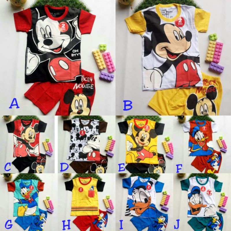 ONE GLORY MICKEY SET - baju setelan celana pendek harian rumah santai motif mickey mouse katun adem