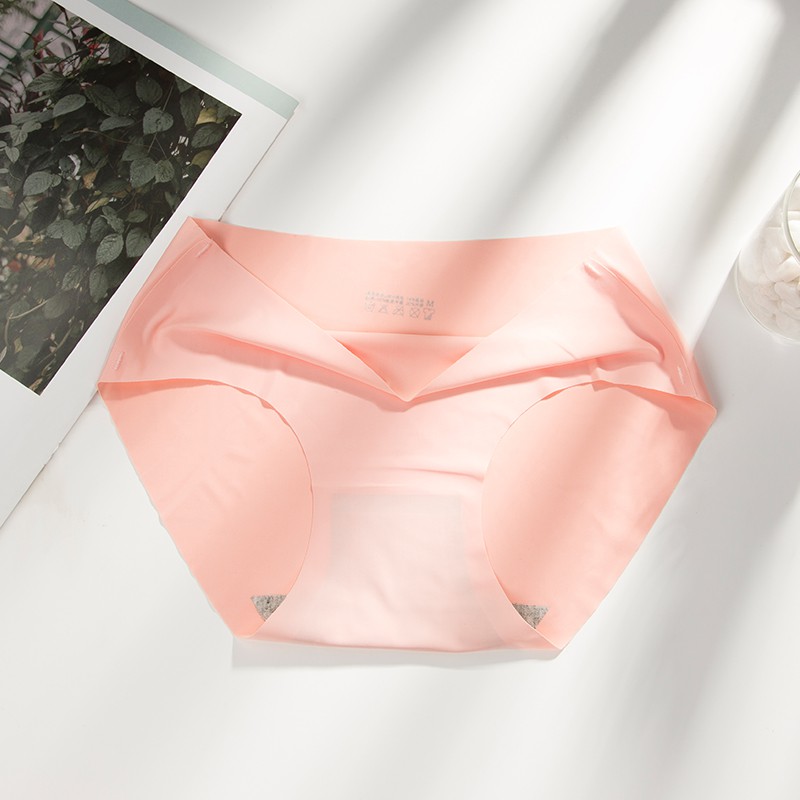 （READY JAKARTA）Celana Dalam Seamless Tanpa Jahitan Anti Nyeplak Fashion Es Sutra CD Wanita-Light Orange