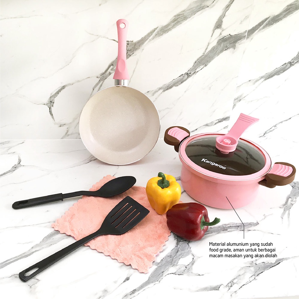 Panci Set Panci Kangaroo Pink Pressure Cooker Set 6 Panci Anti Lengket Keramik