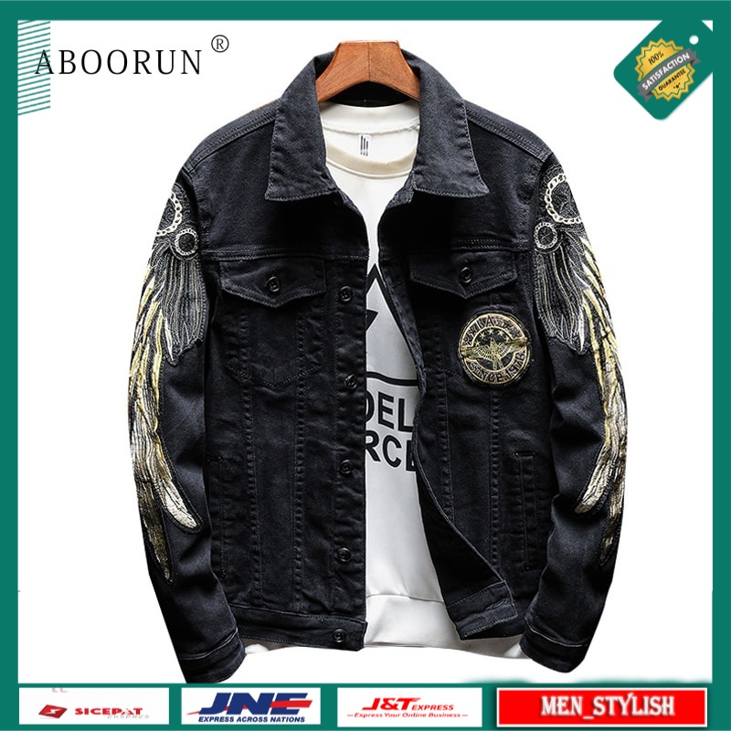 Jaket Denim Pria Original Premium Hi Street Men's Denim Jacket Fashion Gold Wing Embroidery Jacket S