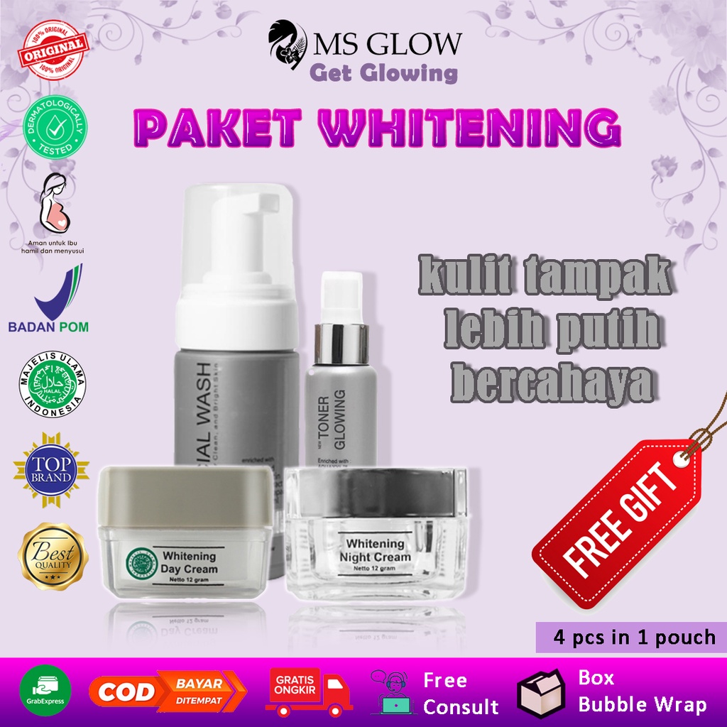 Paket krim malam serum toner sabun MS Glow day night cream whitening original ori series pemutih pen