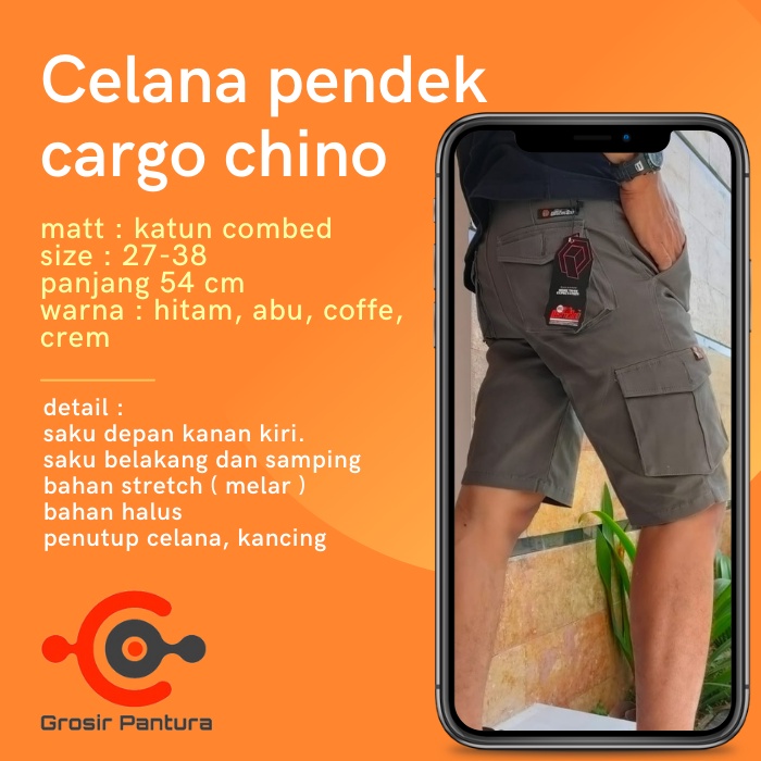 Celana Pendek Pria Cargo Distro Army Jumbo Bahan Katun Chino Terbaru