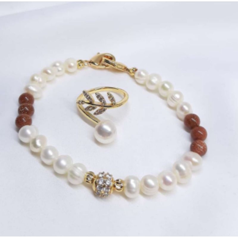 BERSERTIFIKAT GELANG CINCIN MUTIARA ASLI MIX BATU AGATE GELANG MUTIARA AIR TAWAR LOMBOK CINCIN DAUN