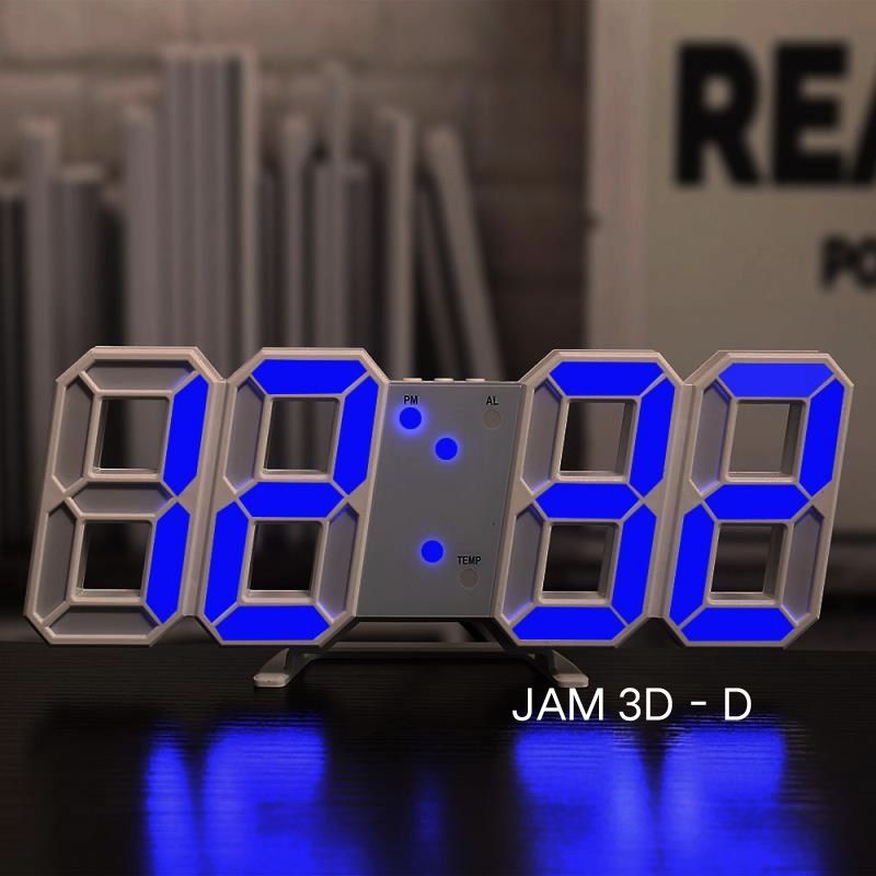 Jam Dinding Digital LED 3D Gaya Modern Untuk Dekorasi Ruang TamuJam Digital LED Full Angka 3D Unik Untuk Dekorasi Meja Dinding Ruang Tamu-JAM 3D - D