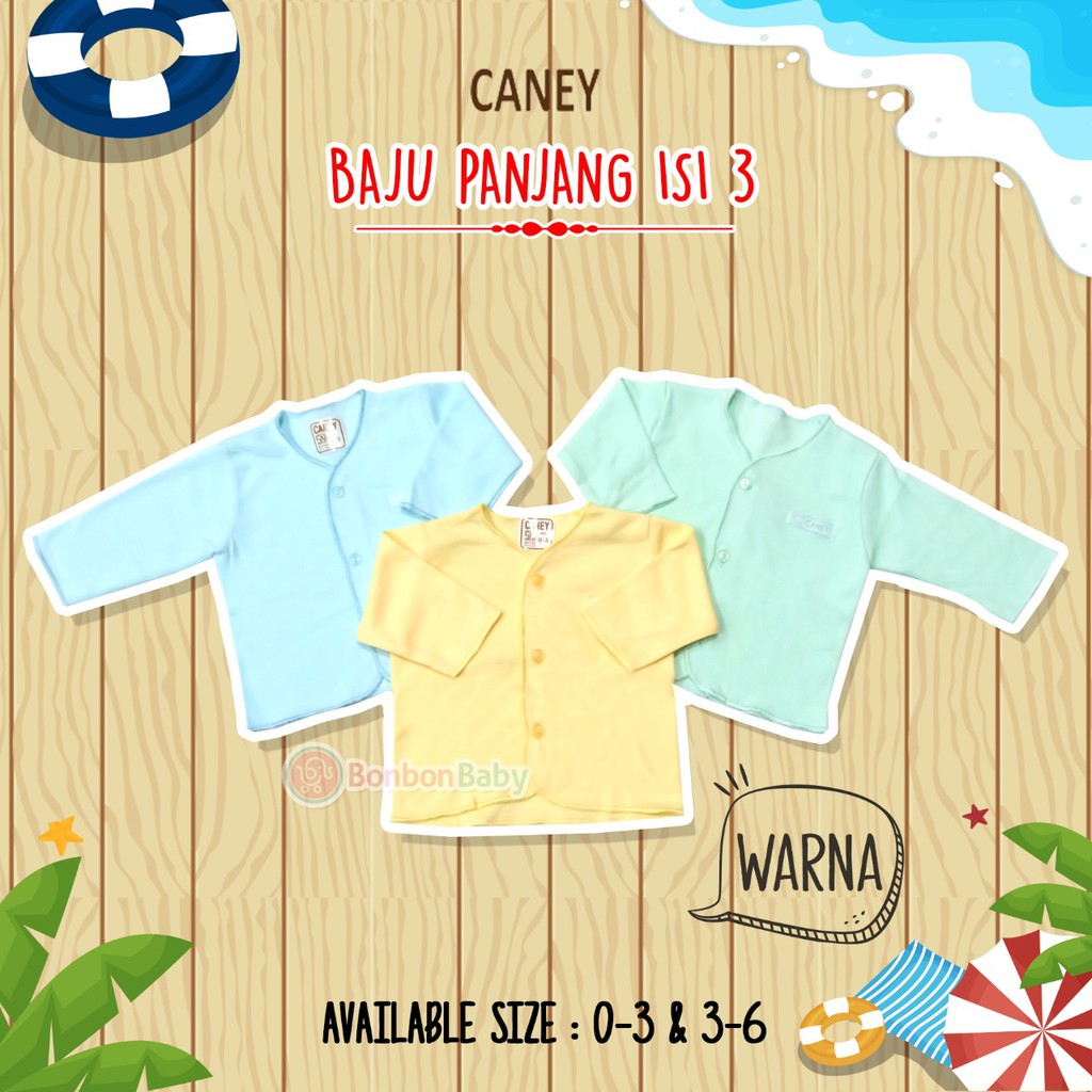 Caney baju panjang bayi isi 3 dasar putih atau warna