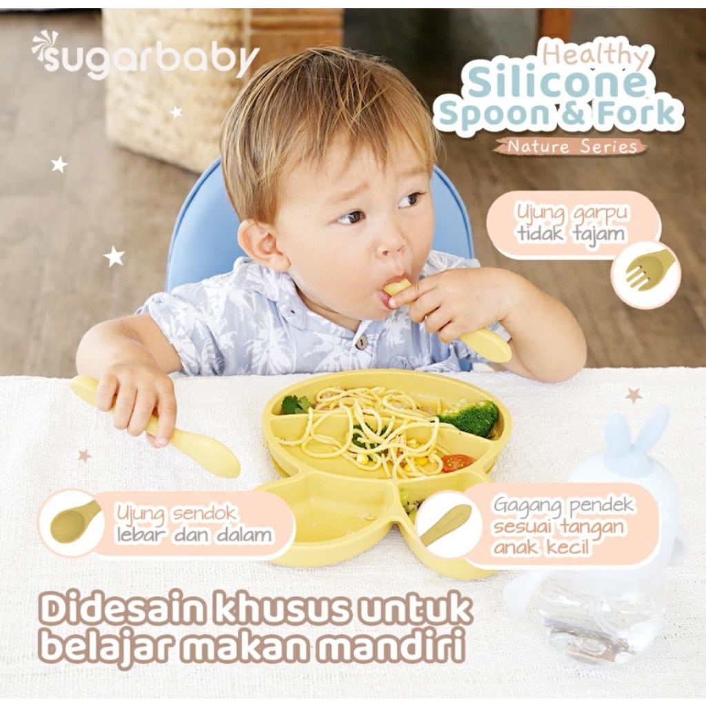 SUGARBABY HEALTHY SILICONE SPOON &amp; FORK NATURE SERIES / SUGAR BABY