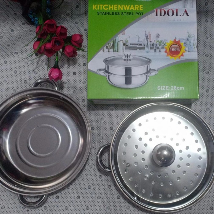 Panci Steamer Stainless 2 Tingkat  Panci Kukus Stainless Steel Idola