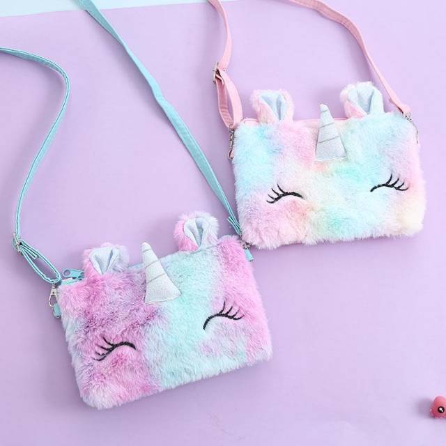  TAS  SELEMPANG  BULU UNICORN  SLING BAG BULU UNICORN  KADO 