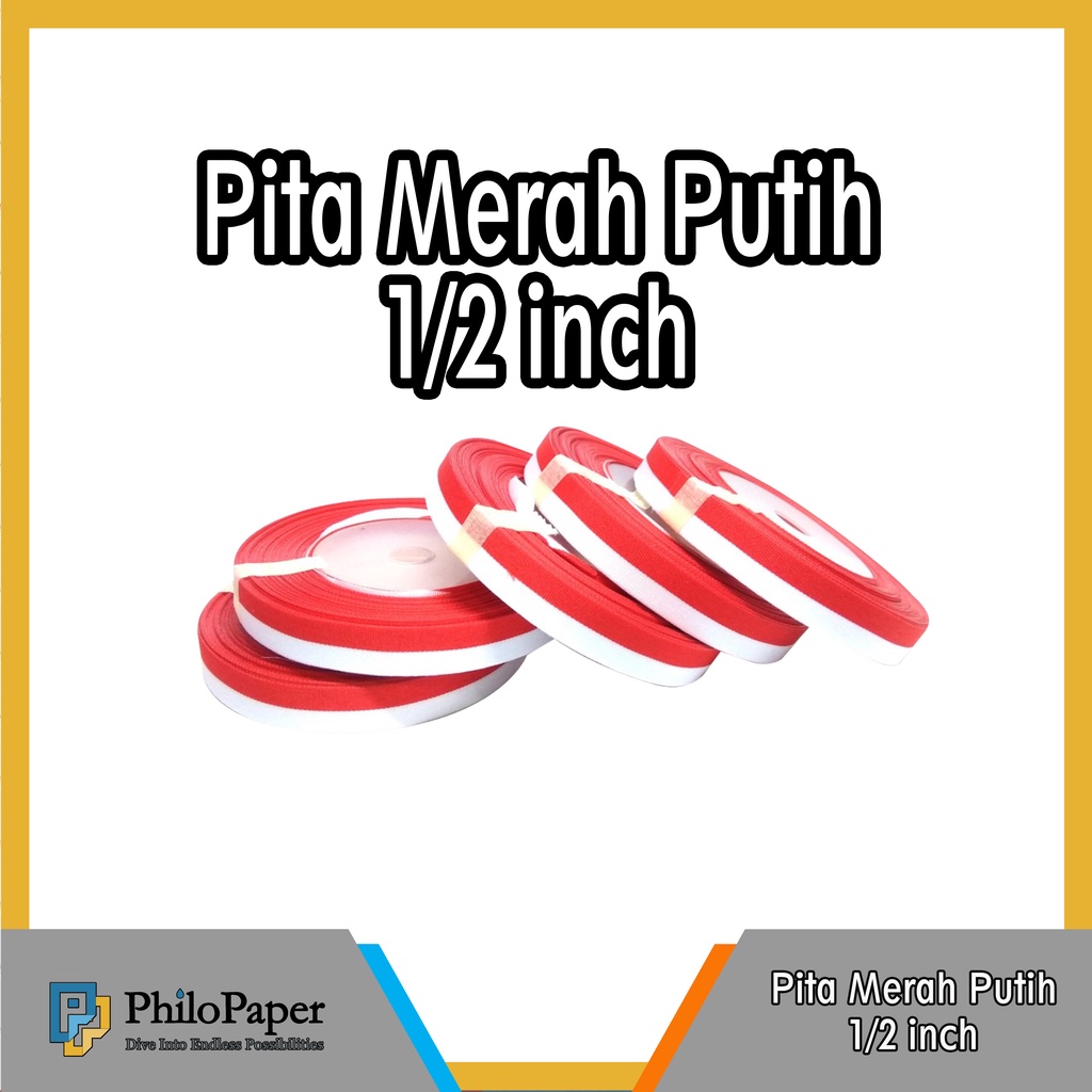 

ATK ~ Pita Merah Putih 1/2 in / Pita Satin Indonesia White Red