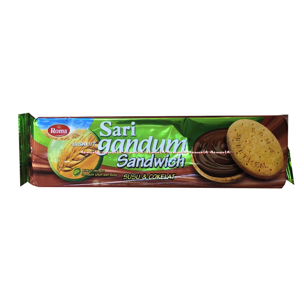 Roma Sari Gandum Sandwich Susu &amp; Coklat Biskuit Cemilan 115gr